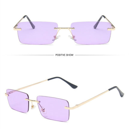 Retro Rectangle Purple Sunglasses UV Protection Frameless Light Blocking Fashion Eyewear for Girls