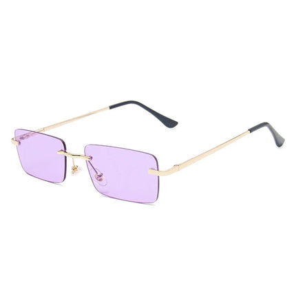 Retro Rectangle Purple Sunglasses UV Protection Frameless Light Blocking Fashion Eyewear for Girls