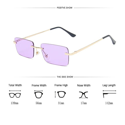 Retro Rectangle Purple Sunglasses UV Protection Frameless Light Blocking Fashion Eyewear for Girls