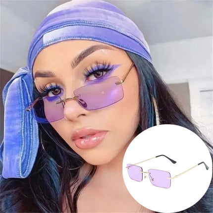 Retro Rectangle Purple Sunglasses UV Protection Frameless Light Blocking Fashion Eyewear for Girls