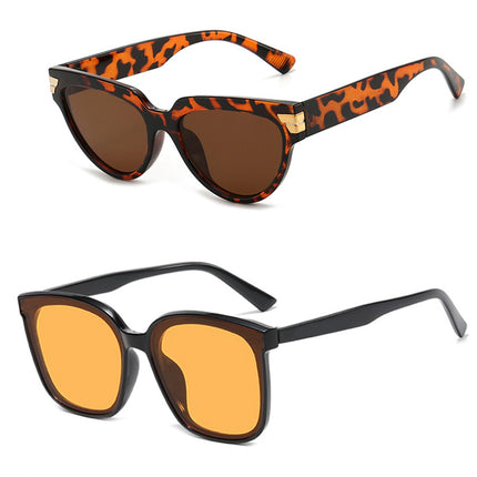 Leopard Retro Sunglasses Black Frame UV Protection Square Shape Orange Lenses Unisex Fashion Eyewear 2 Pcs Set