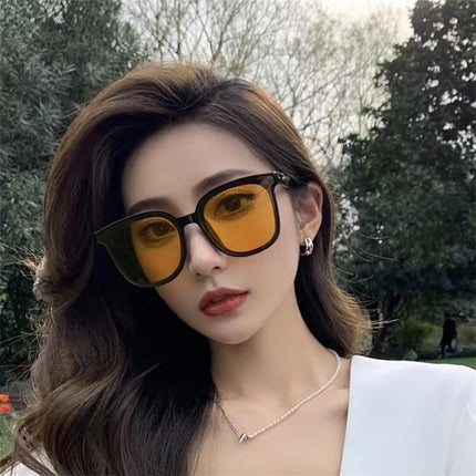 Leopard Retro Sunglasses Black Frame UV Protection Square Shape Orange Lenses Unisex Fashion Eyewear 2 Pcs Set