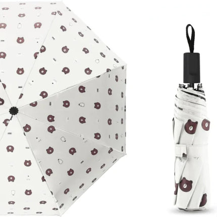 Bear Print Folding Umbrella Sunscreen Rain &amp; UV Protection Mini Tri-Fold Design Easy Carry with Cover