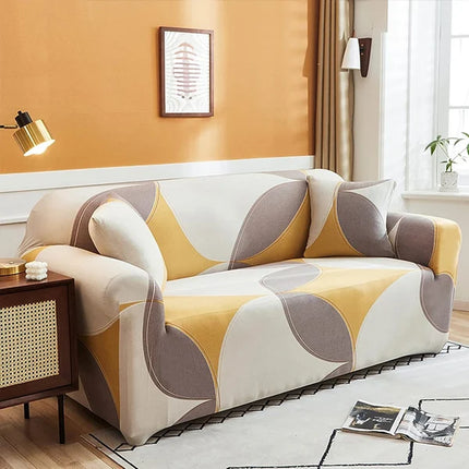 Fitted Geometric Polyester Sofa Cover Full Protection for 3-Seater Sofa includes 1 Cushion Set Ideal for Home Decor &amp; Office