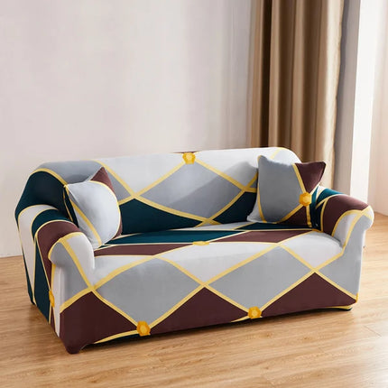 High Stretch Elastic Geometric Sofa Cover Set Perfect for Any Two Seater Sofa in Your Bedroom Office Living Room or Home. Easy Wear Full Fitted Design with Cushion Cover Included!