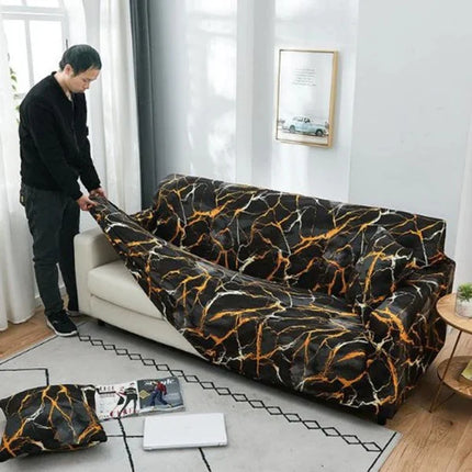 Marble Print Sofa Cover Set High Stretch Non-slip Easy Wear Perfect for Bedroom Office Living Room Home Decoration Polyester Geometric Design