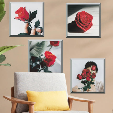 Romantic Red Rose 3D Flower Wall Stickers Set of 4 | PVC Material | Modern Bedroom &amp; Hall Decor | 30x30cm