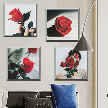 Romantic Red Rose 3D Flower Wall Stickers Set of 4 | PVC Material | Modern Bedroom &amp; Hall Decor | 30x30cm