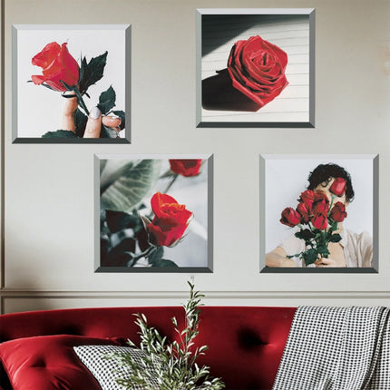 Romantic Red Rose 3D Flower Wall Stickers Set of 4 | PVC Material | Modern Bedroom &amp; Hall Decor | 30x30cm