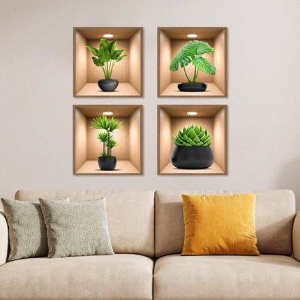 Tropical Paradise Wall Stickers 4 Piece Set | PVC Material | Adhesive 3D Vase | Green Leaf | Modern Romantic Décor