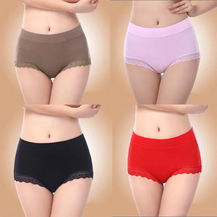 Chic Cotton Blends Panties Set Seamless High Elastic Waist 4 Pieces Girls Underwear Soft Blended Stylish Women's Undergarments