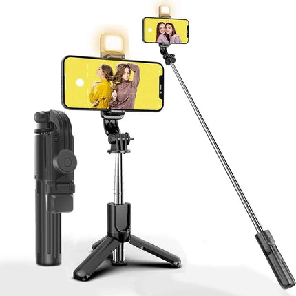 Rechargeable Holder Mount Photoshoot Selfie Stick Tripod With Fill Light Extendable Bluetooth Selfie Stick With Wireless Remote Compatible With All Android IOS Devices