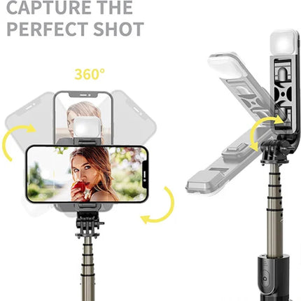 Rechargeable Holder Mount Photoshoot Selfie Stick Tripod With Fill Light Extendable Bluetooth Selfie Stick With Wireless Remote Compatible With All Android IOS Devices