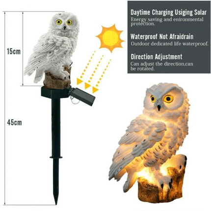 Outdoor Garden Solar Powered Owl Waterproof Lamps - White