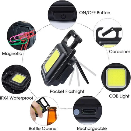 Rechargeable Mini Flashlight Manual Mode Self Assemble Perfect Outdoor adventures Led Cob Keychain Lights Portable Torch Camping Fishing Small Bright 4 Mode Flashing