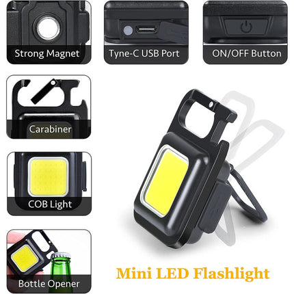 Rechargeable Mini Flashlight Manual Mode Self Assemble Perfect Outdoor adventures Led Cob Keychain Lights Portable Torch Camping Fishing Small Bright 4 Mode Flashing