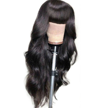 26 Inch Long Length Curly Women's Hair Wig Body Wave with Bangs Black Curly Inner Cap Girls Party Wear Easywear Stylish Ladies Synthetic Complete Wigs