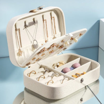 Jewelry Case Small Box Large Capacity Travel Pu Leather Double Layer For Necklace Earring Rings Jewelries Holder Portable Storage Sleek Organizer - Cream White