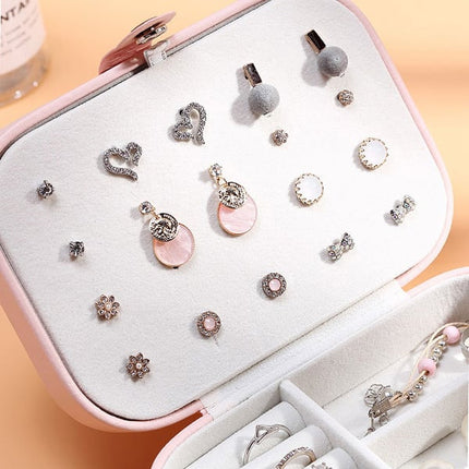 Travel Jewelry Case Small Box Double Layer For Necklace Earring Rings Jewelries Holder Portable Storage Sleek Organizer - Green