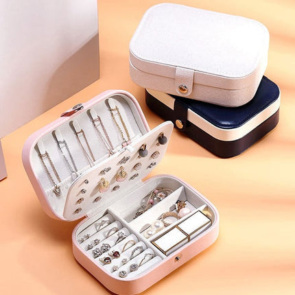 Travel Jewelry Case Small Box Double Layer For Necklace Earring Rings Jewelries Holder Portable Storage Sleek Organizer - Green