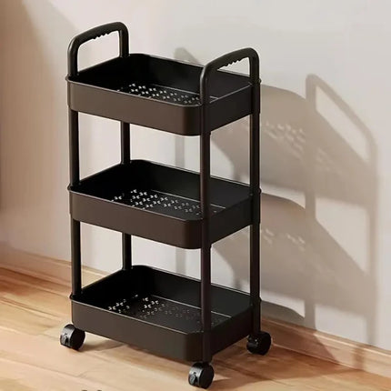 3 Tier Large Size Wide Capacity 4 Wheels Storage Rack Floor-standing Household Movable Multi-layer Space Saving Trolley Multi-functional Bathroom Kitchen Shelf Room Bedside Trolley Hooks High-quality