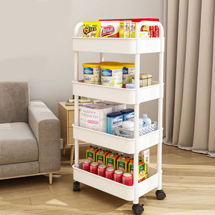 3 Tier Large Size Wide Capacity 4 Wheels Storage Rack Floor-standing Household Movable Multi-layer Space Saving Trolley Multi-functional Bathroom Kitchen Shelf Room Bedside Trolley Hooks High-quality