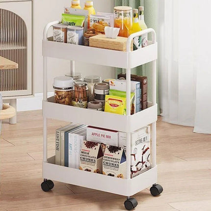 3 Tier Large Size Wide Capacity 4 Wheels Storage Rack Floor-standing Household Movable Multi-layer Space Saving Trolley Multi-functional Bathroom Kitchen Shelf Room Bedside Trolley Hooks High-quality