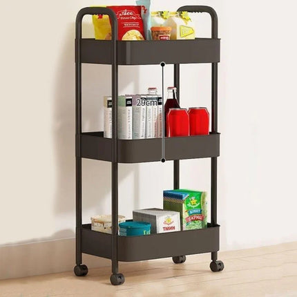 3 Tier Large Size Wide Capacity 4 Wheels Storage Rack Floor-standing Household Movable Multi-layer Space Saving Trolley Multi-functional Bathroom Kitchen Shelf Room Bedside Trolley Hooks High-quality