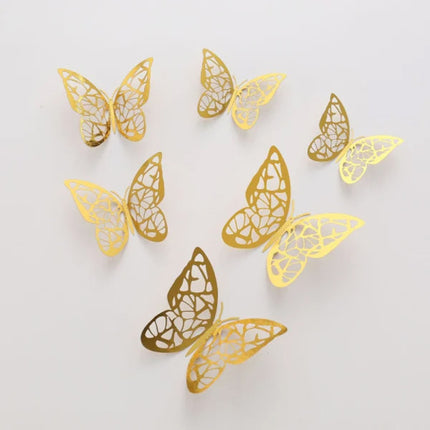 12 Pieces Golden 3D Butterfly Wall Stickers Easy Installation Adhesive Plastic Material Perfect for Home Decoration Eye Catching Multi Size Living Room Bedroom Kids Rooms