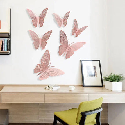 12 Pieces Multi Size Living Room Bedroom Kids Rooms 3D Butterfly Wall Stickers Easy Installation Adhesive Plastic Material Perfect for Home Decoration Eye Catching