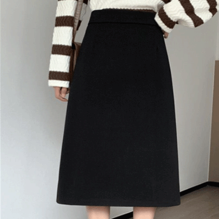 Stylish High Elastic Waist Solid Color Women A-Line Skirt - Black