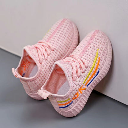 Breathable Lace Closure Kids Wear Sports Cute Sneakers -  Pink MultiColor