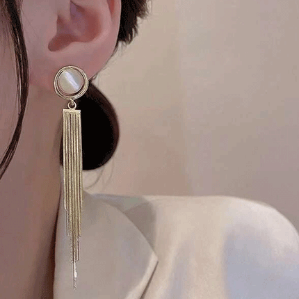 Shiny Gold Plated Party Wear Tassel Earrings -  Golden