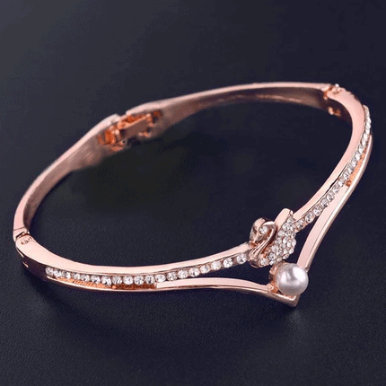 Girls Fashion Rhinestone Swan Women Bracelet - Rose Gold