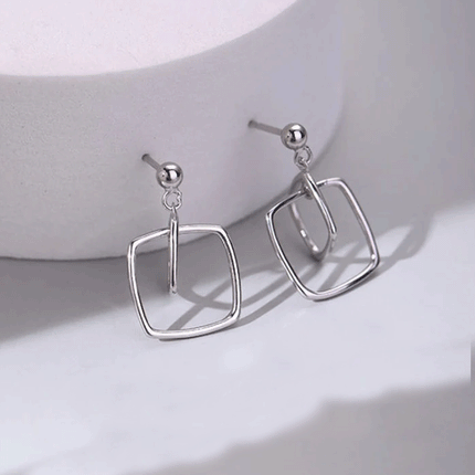 Ladies Double Square Simple Alloy Earrings - Silver