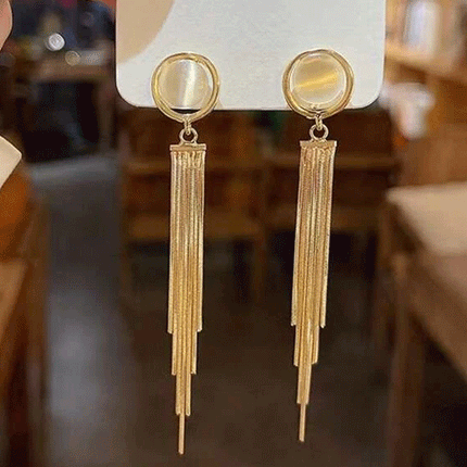 Shiny Gold Plated Party Wear Tassel Earrings -  Golden