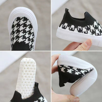 Hound's-tooth Print Cute Kids Wear Cute Shoes - BLACK AND WHITE