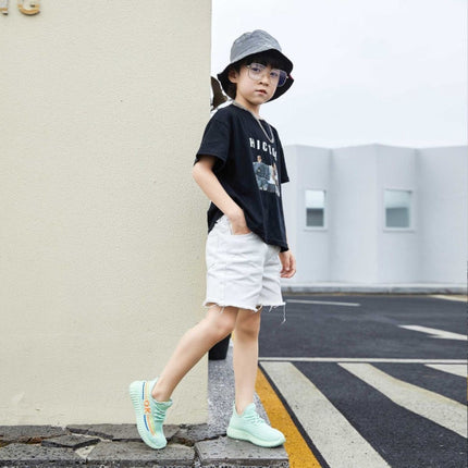 Breathable Lace Closure Kids Wear Sports Cute Sneakers -  GREEN