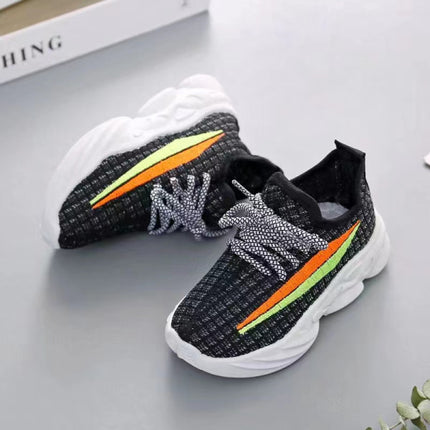 Breathable Lace Closure Kids Wear Sports Cute Sneakers - Black