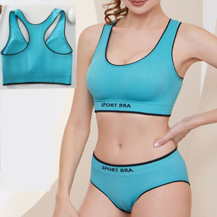 Two Pieces Strap Shoulder Padded Bra Sportswear Blouse With Elastic Underwear For Yoga Exercise Running Gym Stylish Print Body Fitted Summer Wear Outdoor Inner Wear 2 Pcs Set