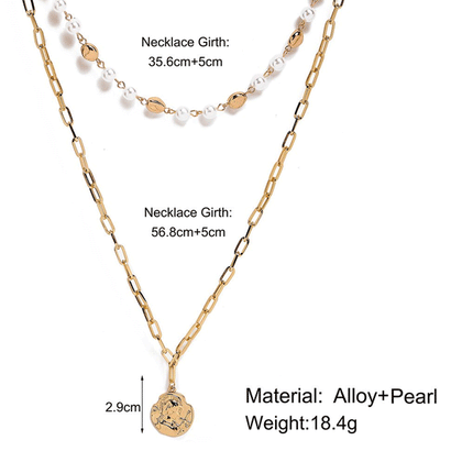 Girl Pearl Alloy Double Layer Fashion Necklace - Golden