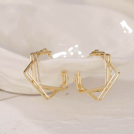 Girls Simple Multi Layer Square Decoration Earrings - Golden