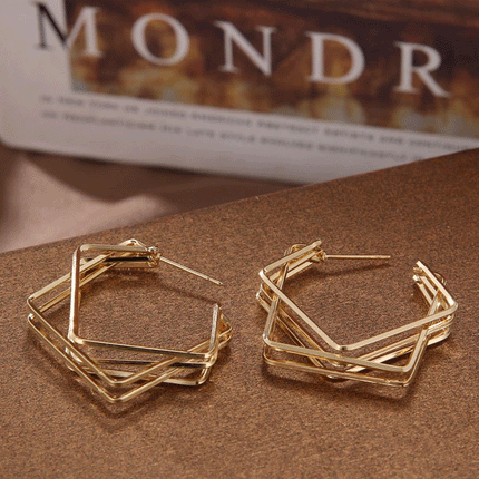 Girls Simple Multi Layer Square Decoration Earrings - Golden