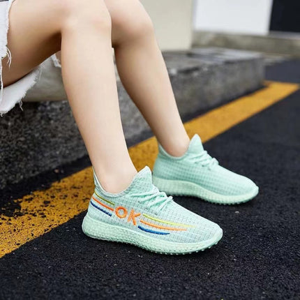 Breathable Lace Closure Kids Wear Sports Cute Sneakers -  GREEN