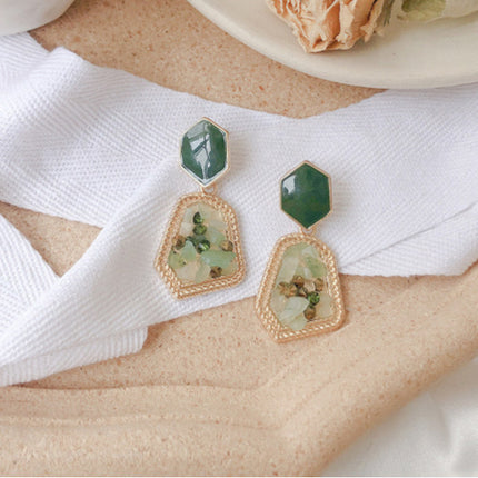 Vintage Inlaid Gemstone Earrings - Green