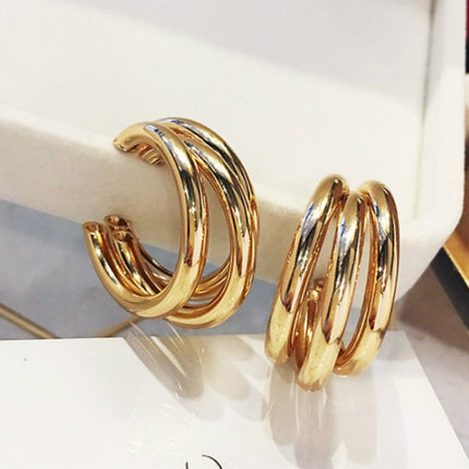 Multi Layer Ring Simple Personality Earrings - Golden