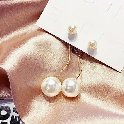 Ladies Elegant Pearl Long Earrings - Golden