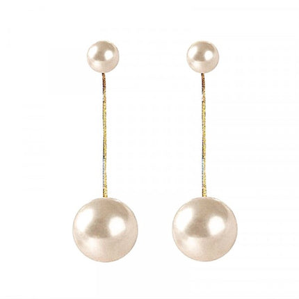 Ladies Elegant Pearl Long Earrings - Golden