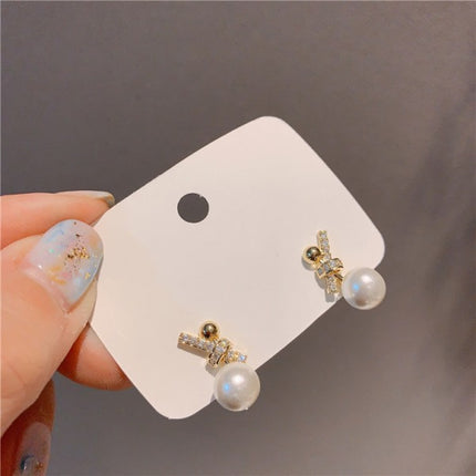 Girls Elegant Simple Pearl Earrings - Golden