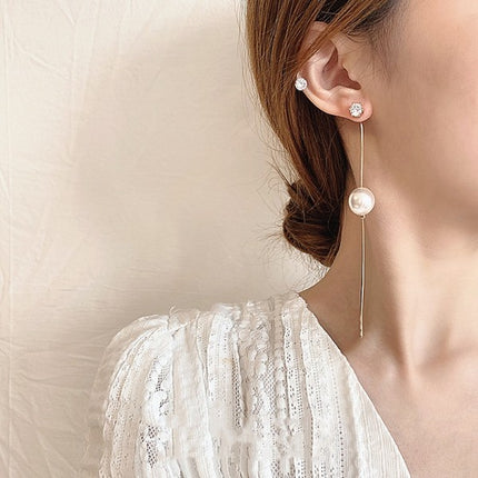 Ladies Pearl Tassel Elegant Earrings - White